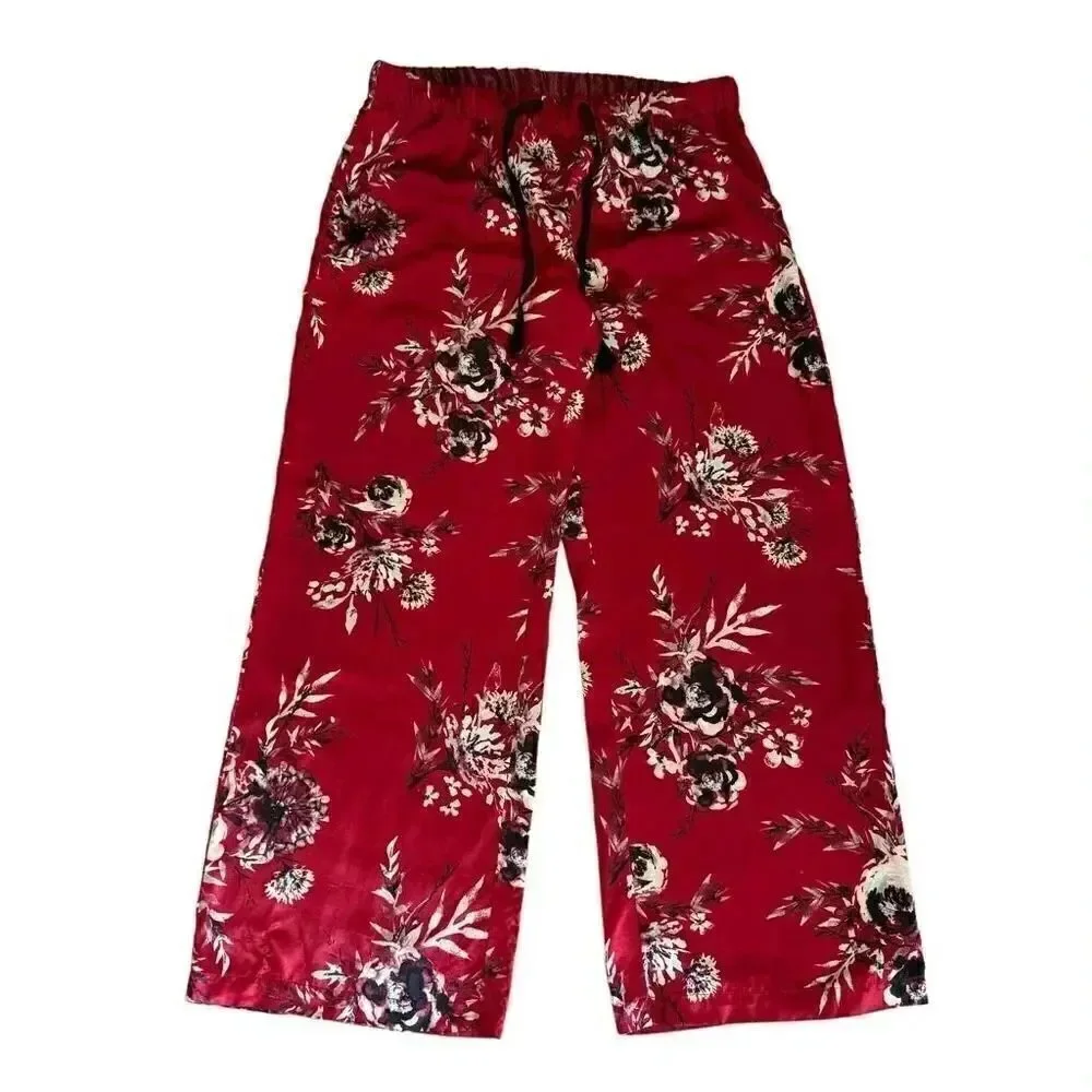 Gilligan & O'Malley Red Women's Satin Floral Lightweight Pajama Pants SZ M #1944